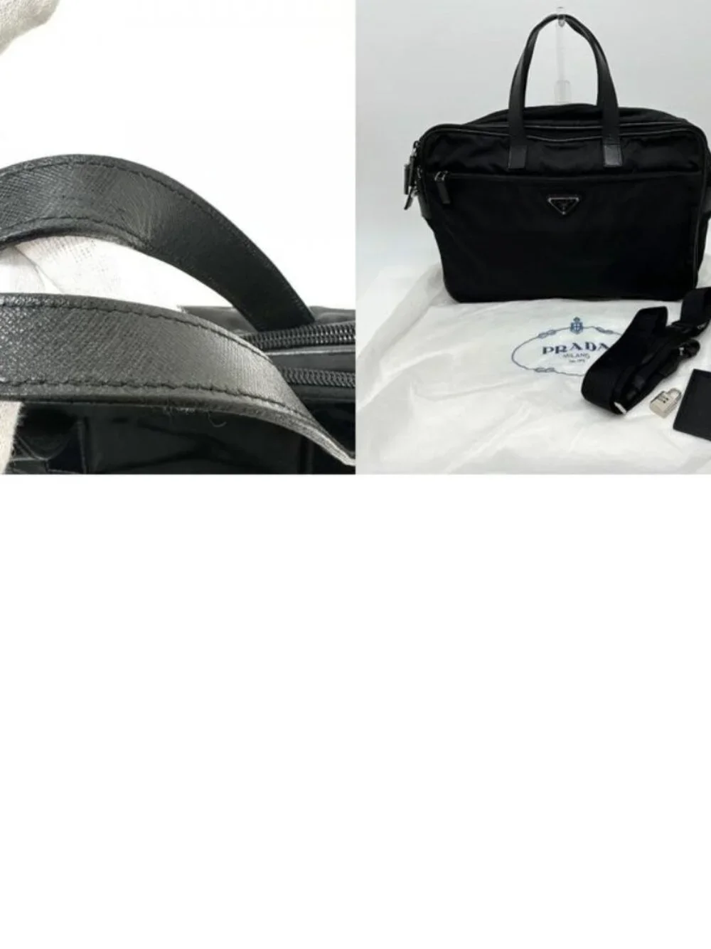 Prada Business Bag Triangle Logo Nylon Leather Black